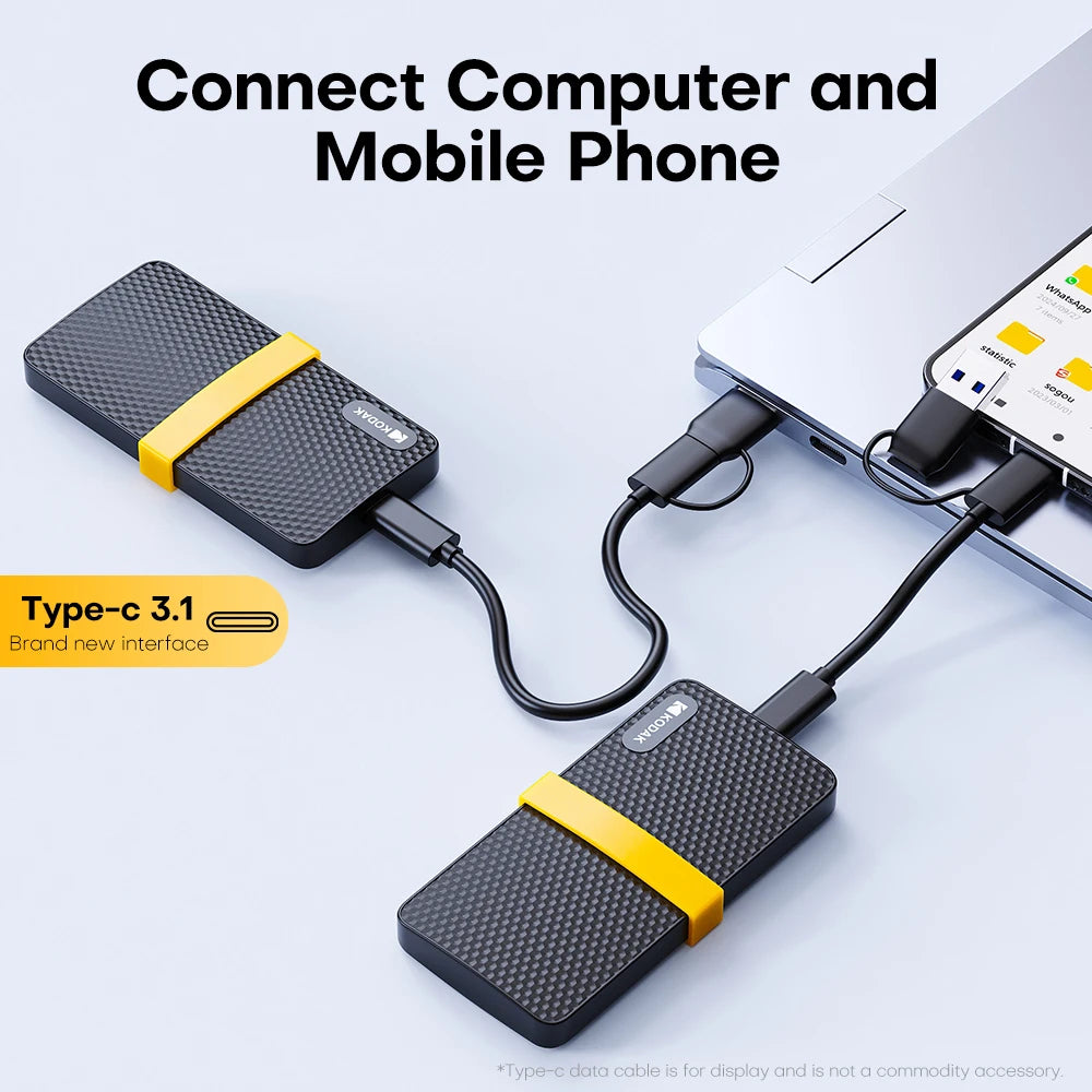 KODAK External Hard Drive 1TB Portable SSD HARD DISK 512GB High-speed External Solid State Drive Mobile Hard Drive for Laptop PC Zpaxo