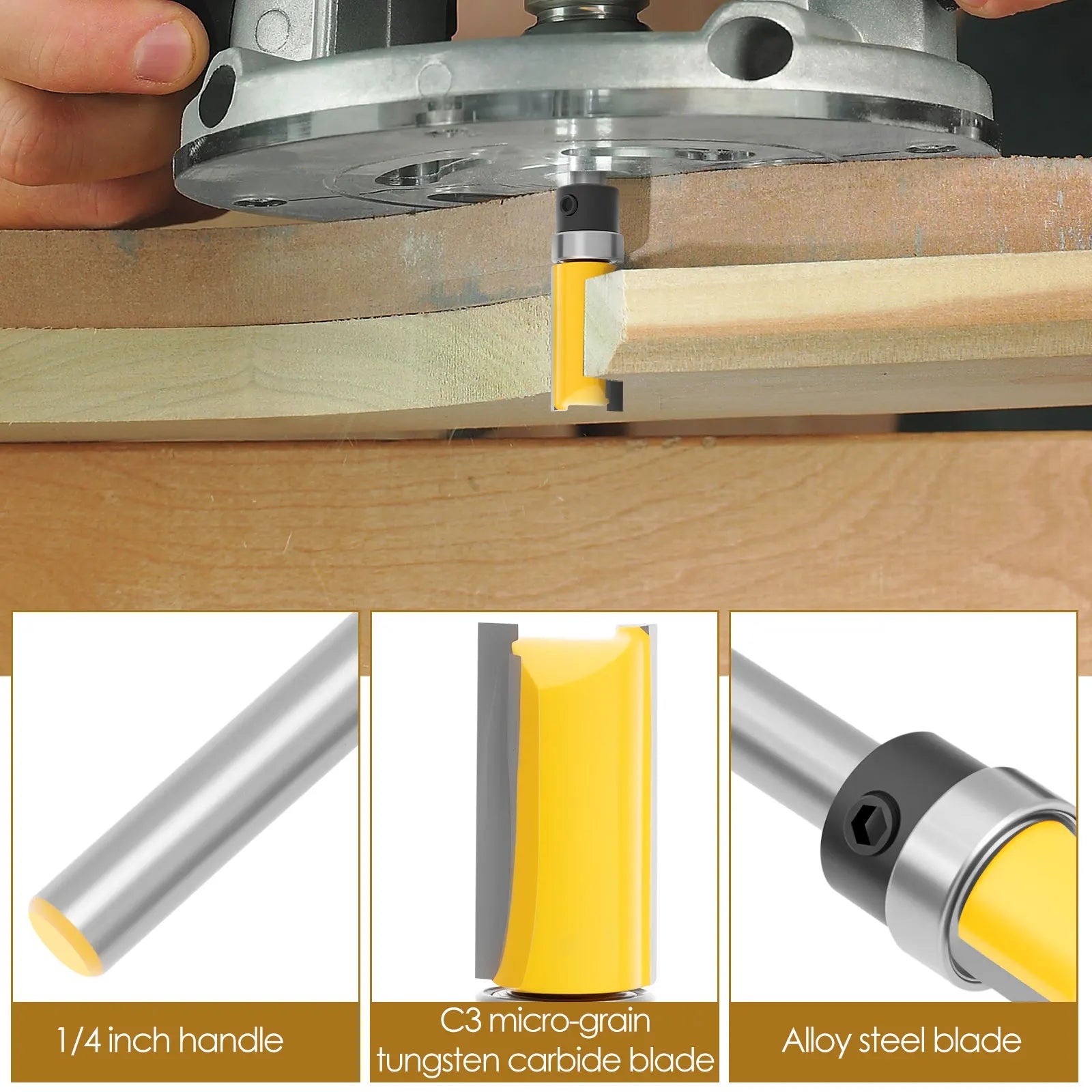 4/8 Pcs Pattern Flush Trim Router Bit Set Carbide Bearing Router Bits Precision Milling Woodworking Cutter Tool for Wood BIT Bit Zpaxo