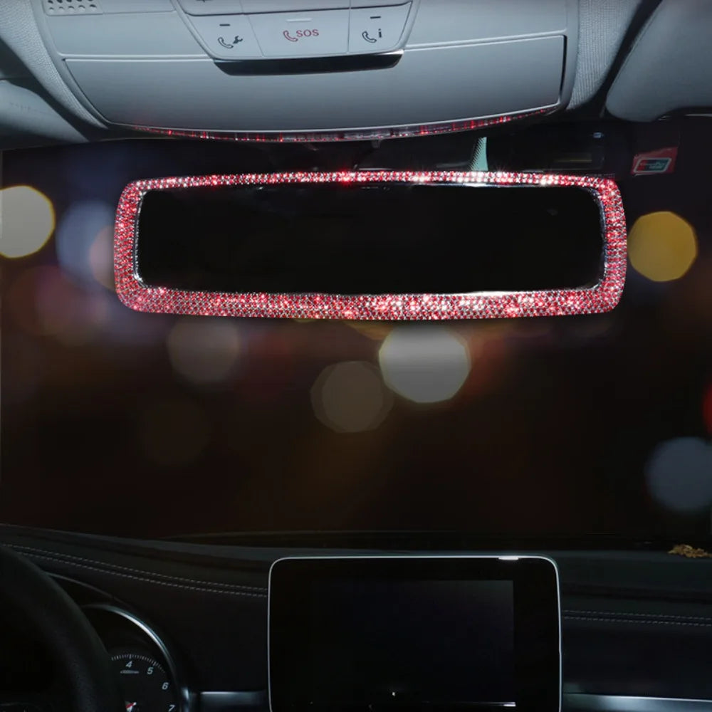 Bling Design Car Rearview Mirror Decor Full Rhinestone Shiny Crystal Zpaxo Red 2