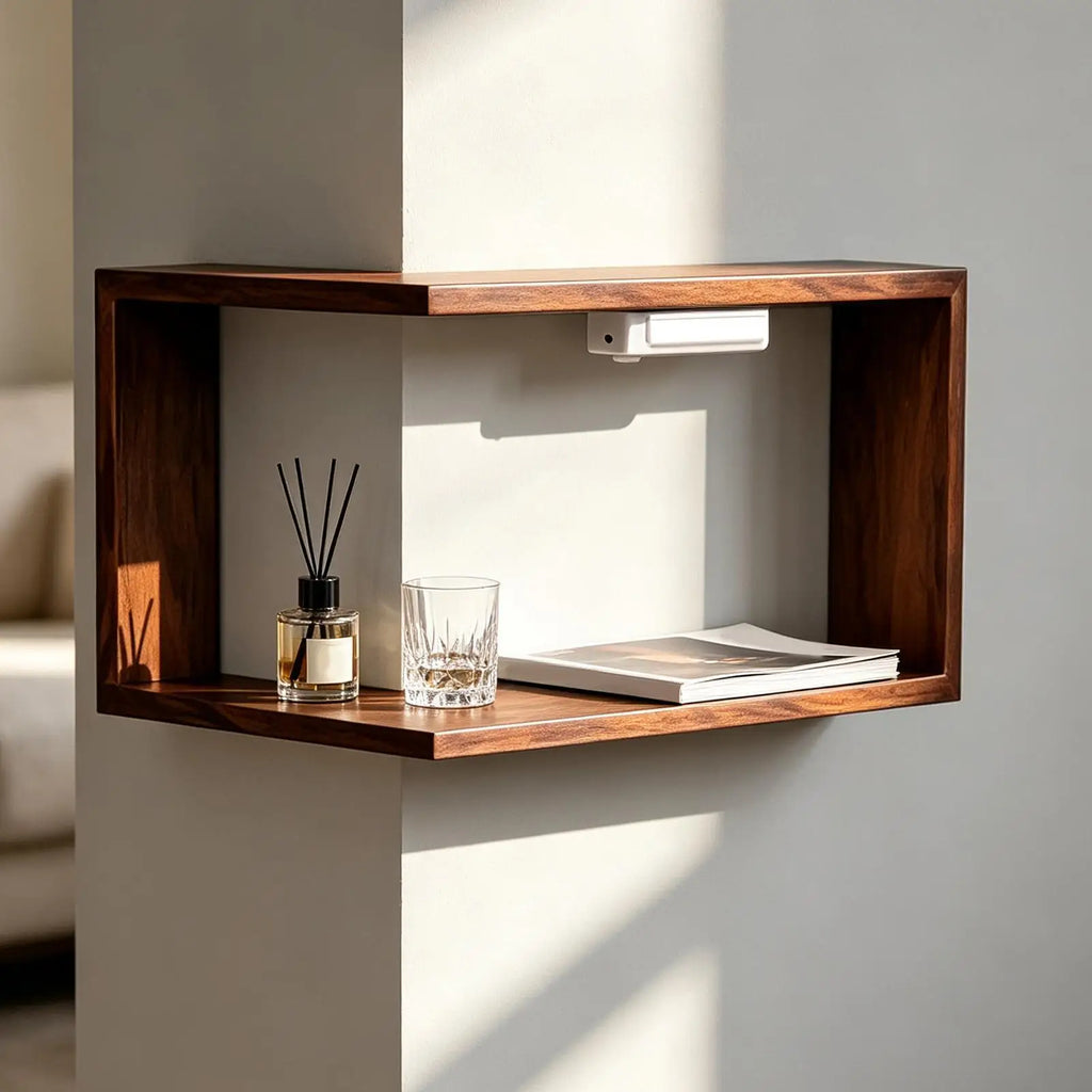 Corner Shelf L Shaped Rustic Storage Organizer LED Lights Floating