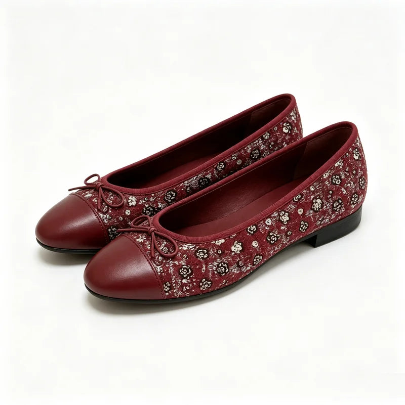 Women Tweed Ballet Flats Bow Decor Soft Flat Shoes Ladies Elegant Daily Commuter Walking Loafers Vintage Non Slip Dress Shoes Zpaxo Red 40