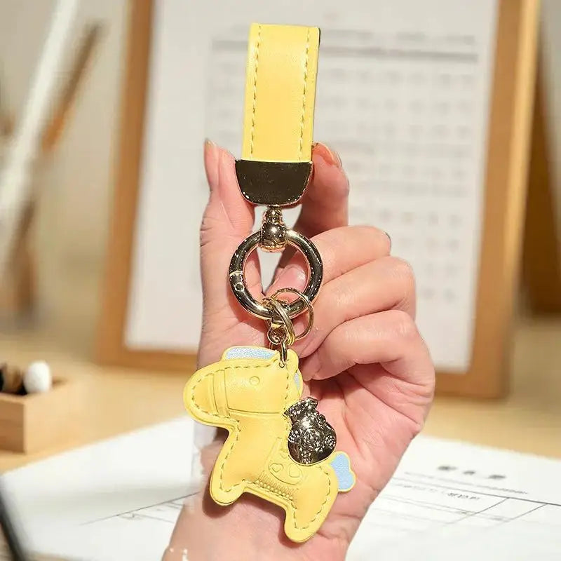 Year Cartoon Pony Pendant Money Bag Keyring Leather Charms Horseback Zpaxo