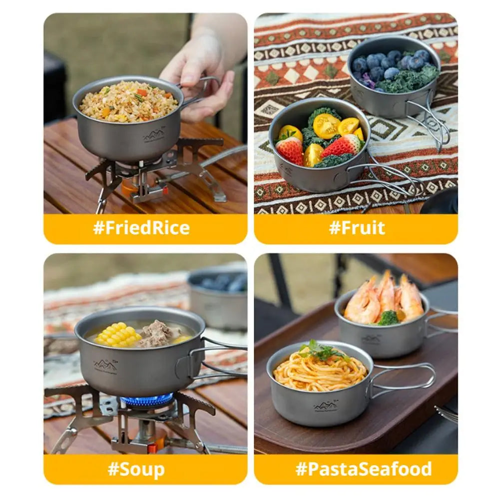 Titanium Camping Pot Folding Bail Handle Portable Cookware For Backpacking Hiking Outdoor Cooking Solo Stove Picnic Zpaxo