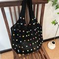 Women Boho Crochet Bag Colored Beads Aesthetic Knit Large Capacity