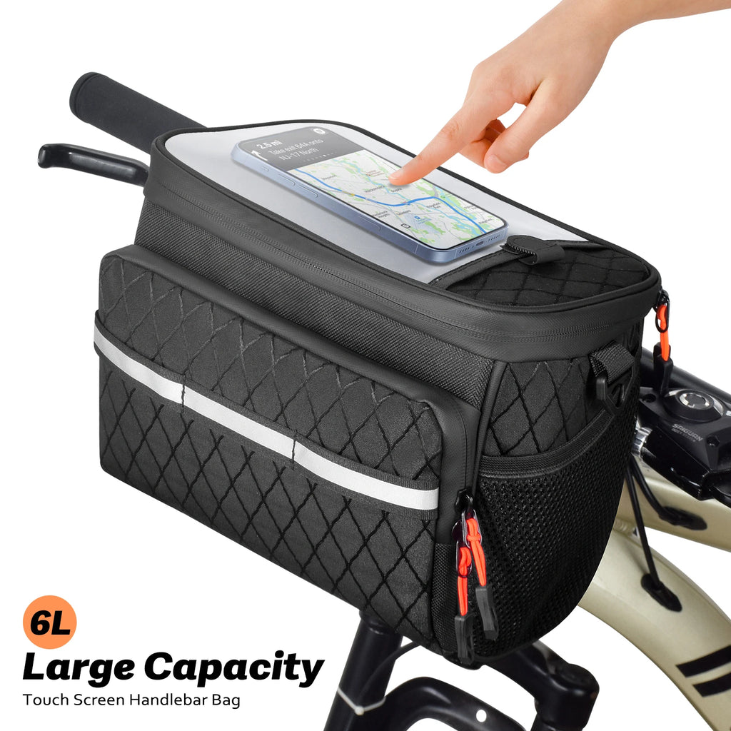 New6L Bicycle Front Bag Multifunctional Large Capacity Insulated Touchscreen Bicycle Basket Outdoor Multi-Pocket Bike Accessorie Zpaxo