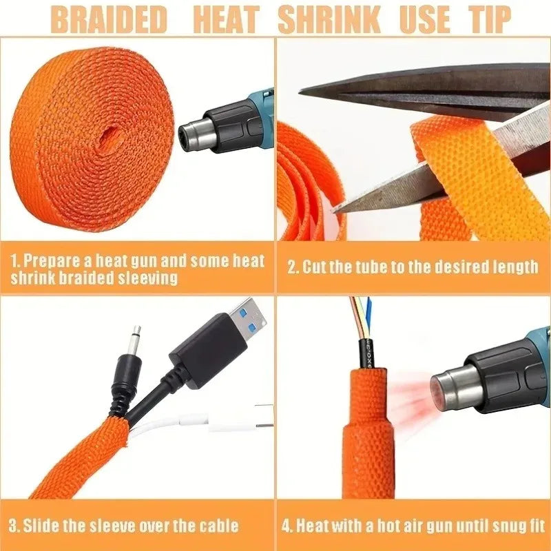 Braided Sheath for Cables Black Heat-shrink Tube Retardant Wire Wrap Sheath Protection Covers Car Line Organizer Cable Wrap Zpaxo
