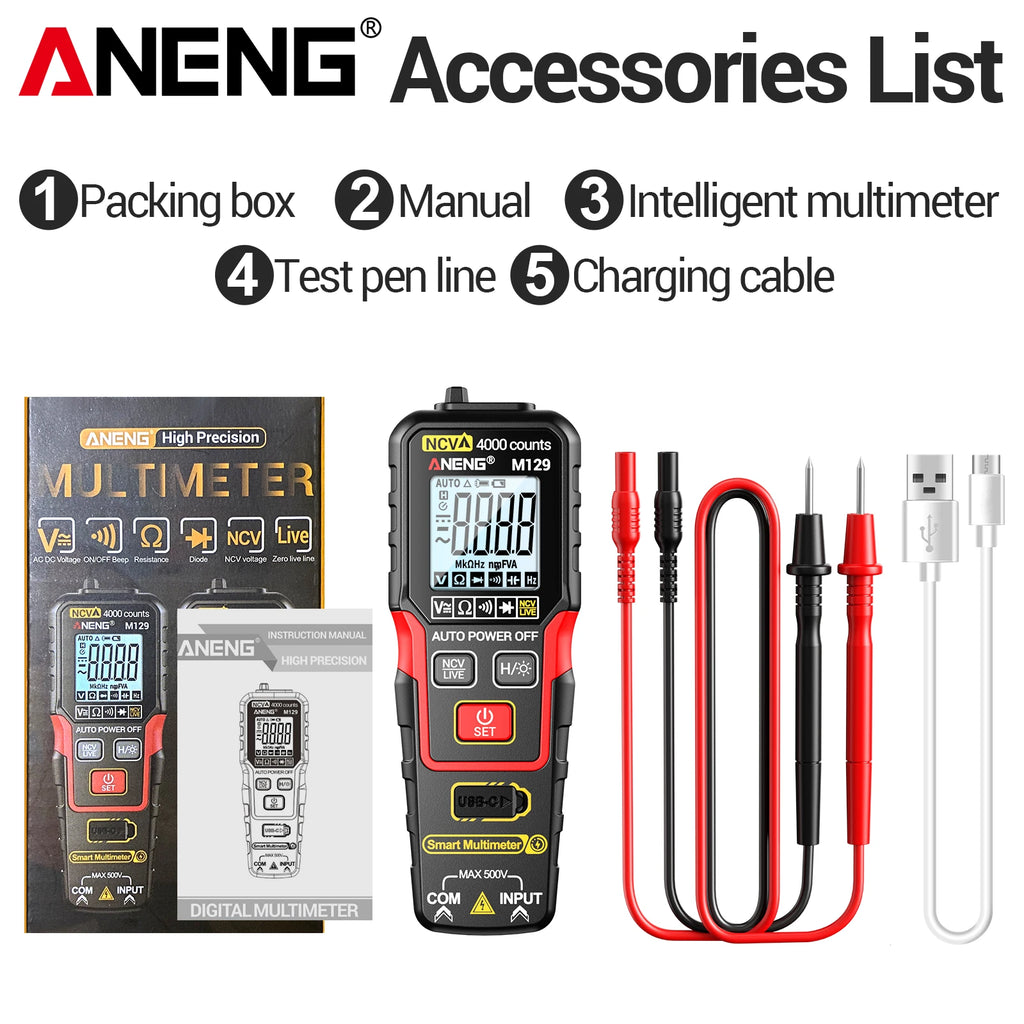 Lithium Ion Multimeter Automatic Range Anti Burn AC DC Voltage