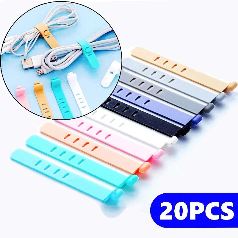 4-20pcs Silicone Cable Winder Organizer Earphone Clip Phone Charging Wire Cord Management Buckle Straps Line Storge Holder Clips Zpaxo