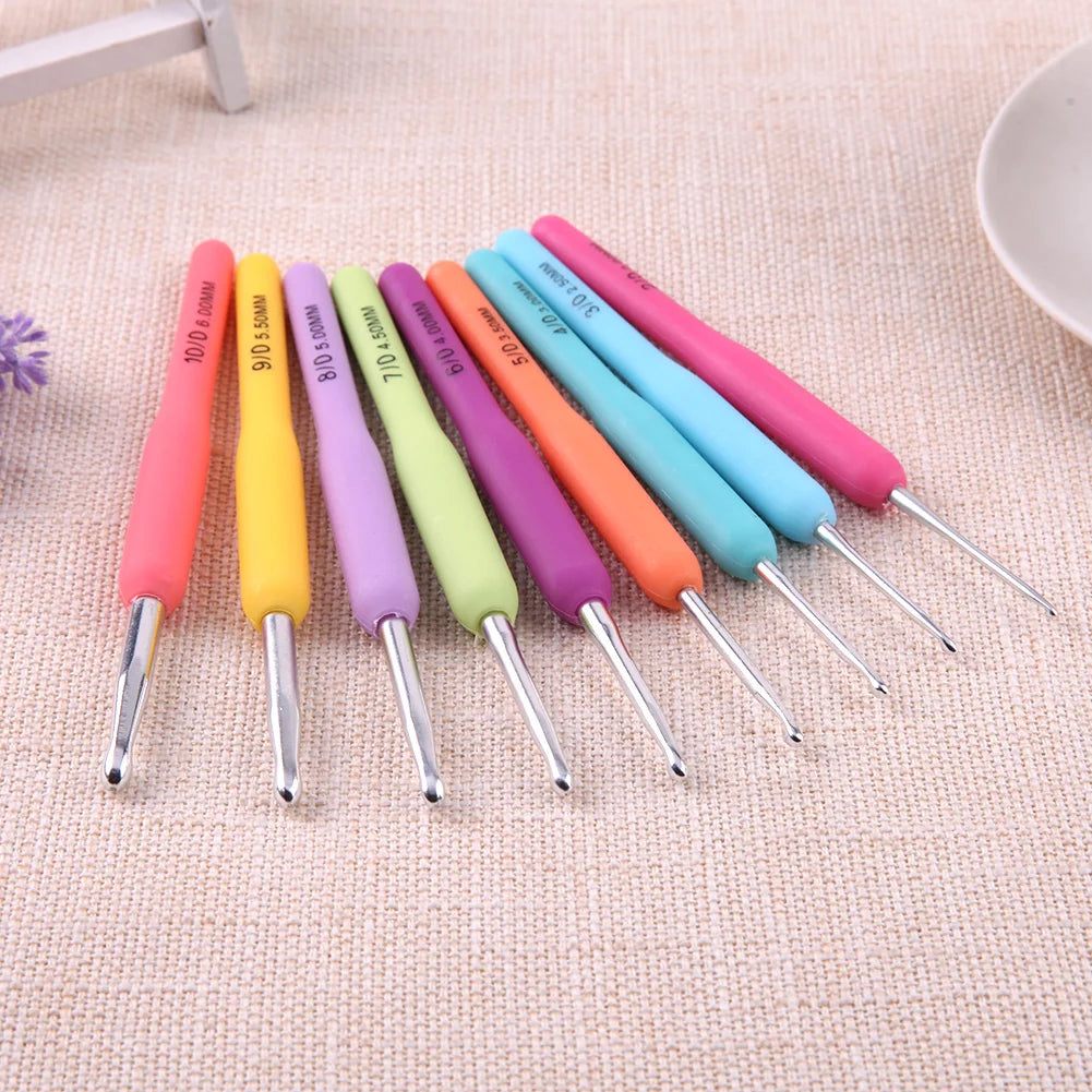Colorful Crochet Hook Kits Soft Silicone Grip Knitting Needles