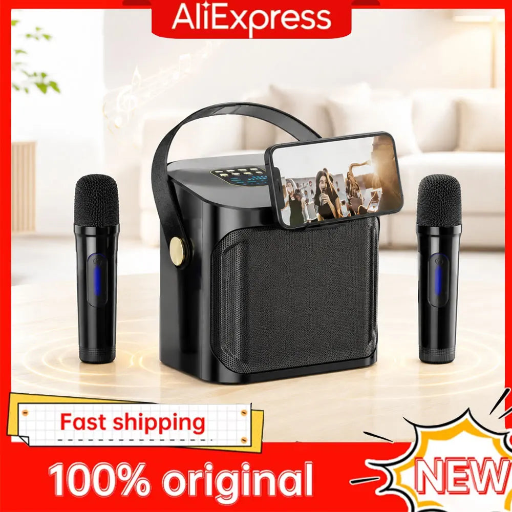 Portable Karaoke Bluetooth Speaker with Dual Microphone 360 Stereo Surround Waterproof Wireless Boombox High Power Subwoofer Zpaxo