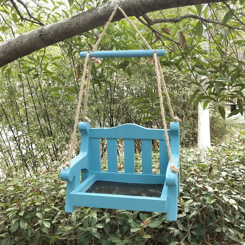 Outdoor wooden bird feeder automatic hanging pet chair feeder balcony villa garden bird feeding system Zpaxo Blue