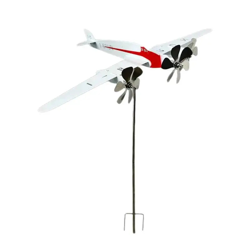 Airplane Weathervane Metal Aircraft Pinwheel Garden Decor Art Outdoor Flight Plane Art Decor for Yard Garden Outside Lawn Patio Zpaxo