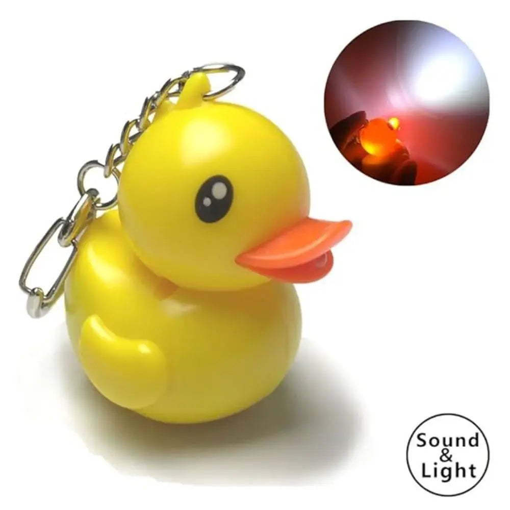 1 Pc Cartoon Yellow Duck Keychains Animal Shape Sound Light-up Keychains Model Doll LED Duck Keyrings Zpaxo