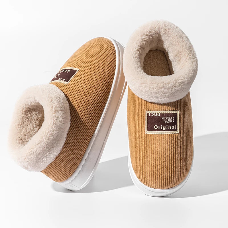 Winter Couple Concise Wrap Heels Plush Slippers Ladies' Non-slip Soft Zpaxo yellow 44-45