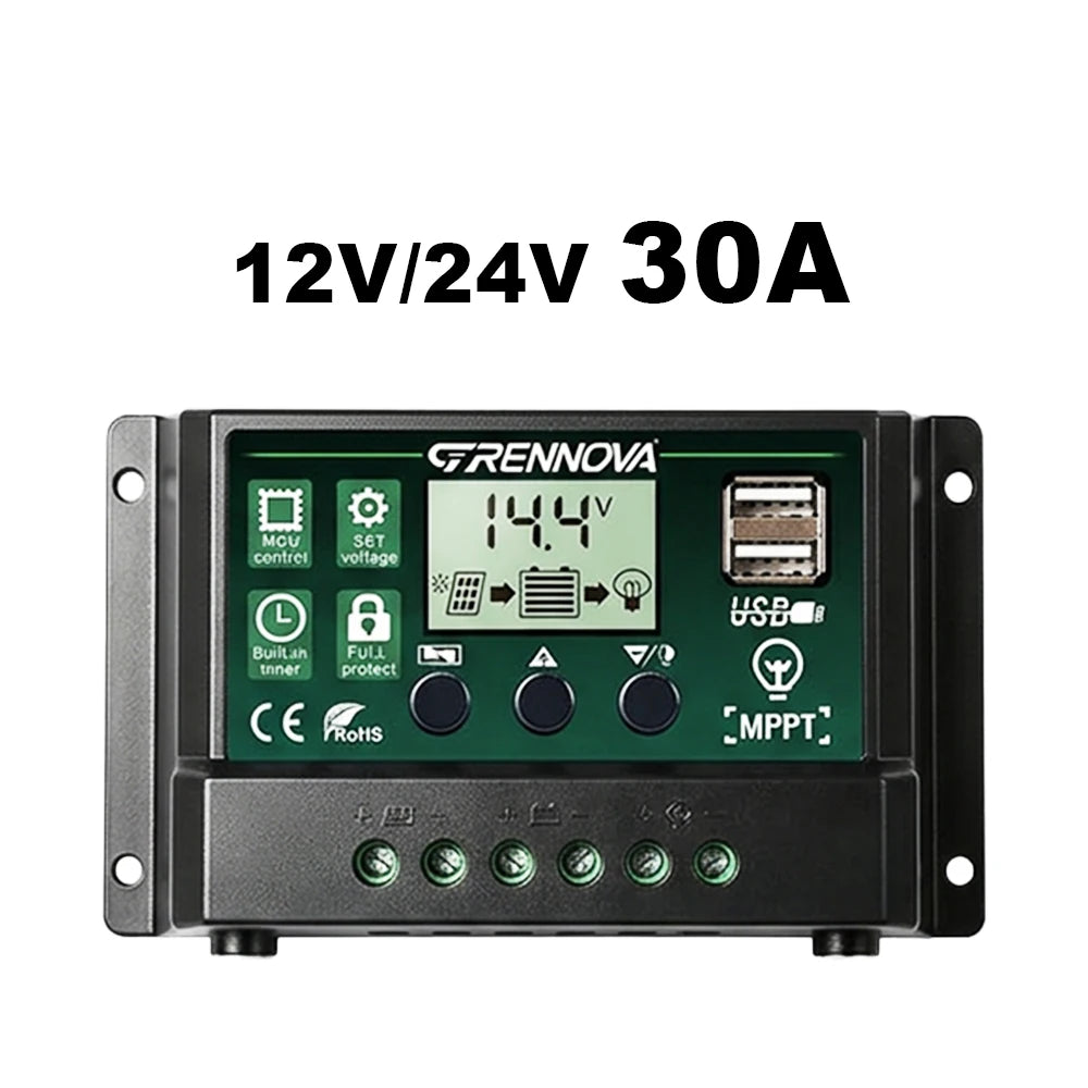 GRENNOVA 10A-60A MPPT Solar Charge Controller 12V 24V Auto Supports Zpaxo 12V24V 30A