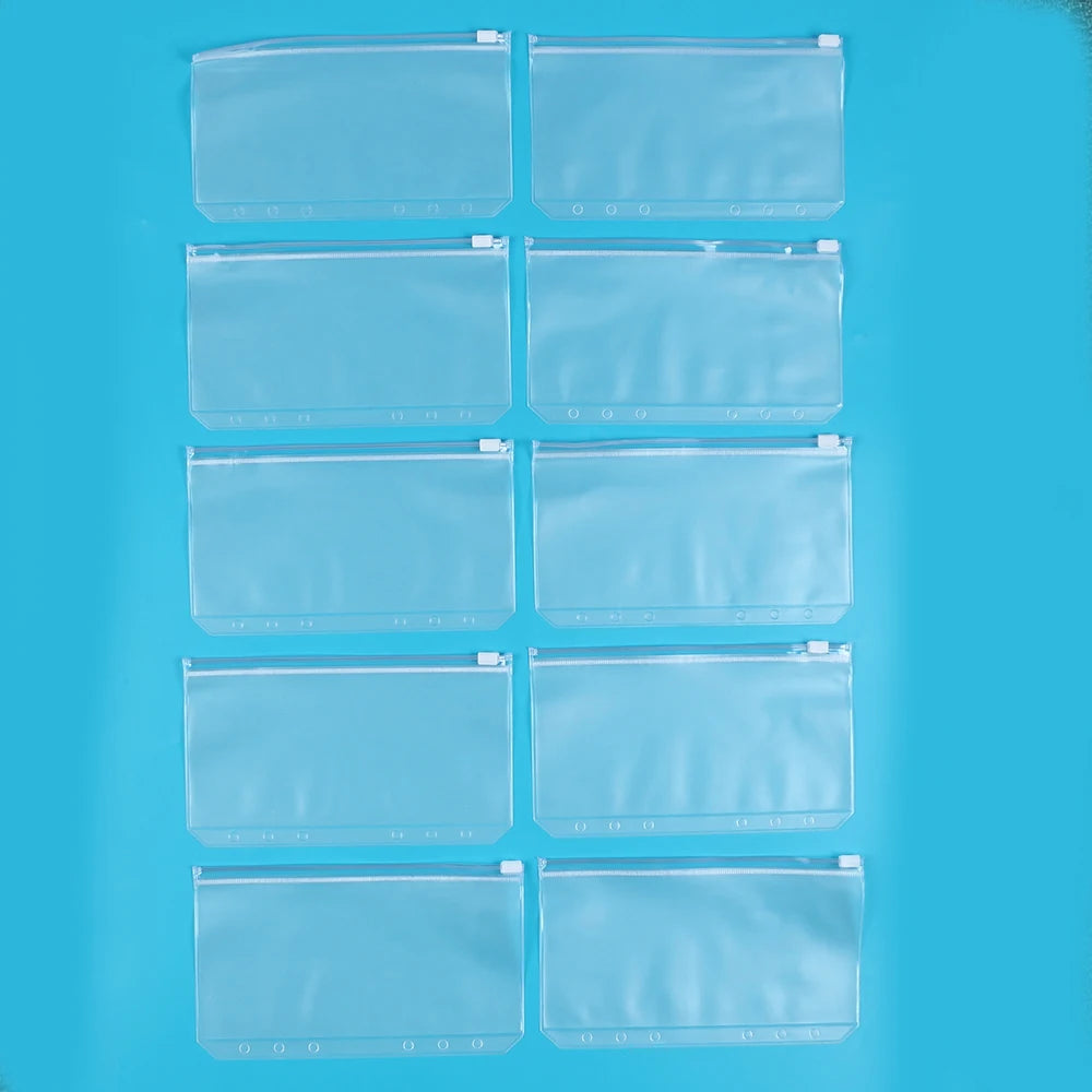 6/10Pcs A6 Binder Pockets with Zippers Clear Binder Inserts 6-Ring Budget Cash Envelopes for Student School Office Supplies Zpaxo 10Pcs