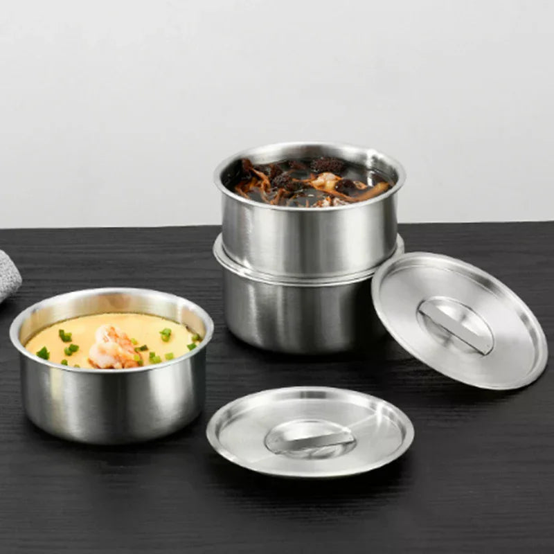 Stainless Steel Steamed Egg Bowl Ramen Rice Fruit Salad Stew Bowls With Lids Soup Cup Food Container Kitchen Tableware Supplies Zpaxo