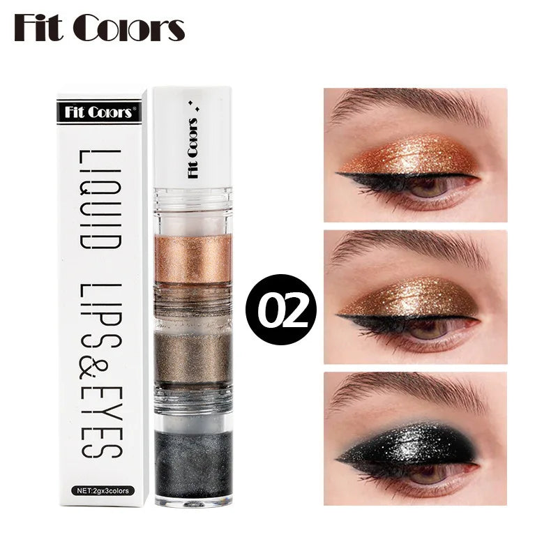 Fit Colors 3 Sections Smoky Eye Water Eyeshadow Diamond Liquid Pearl