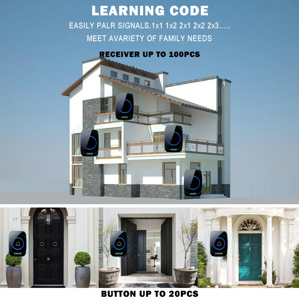 Wireless Doorbell 300m Range Waterproof Home Intelligent Door Bell Zpaxo