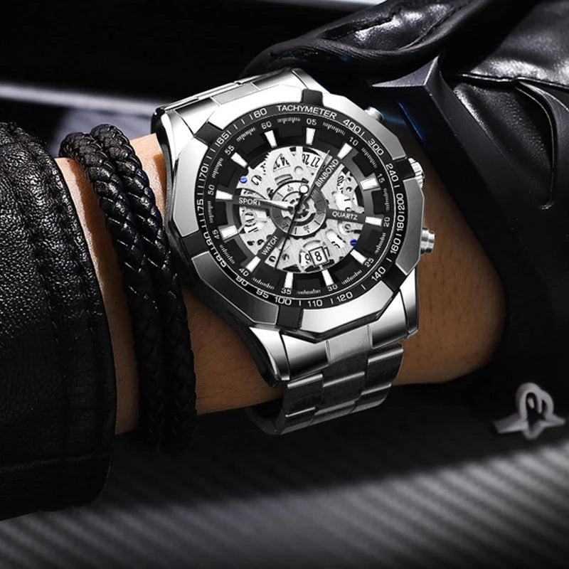 BINBONG Business Men's Watches Waterproof Calendar Luminous Fashion Quartz Watch For Man Stainless Steel Male Clock Reloj Hombre Zpaxo