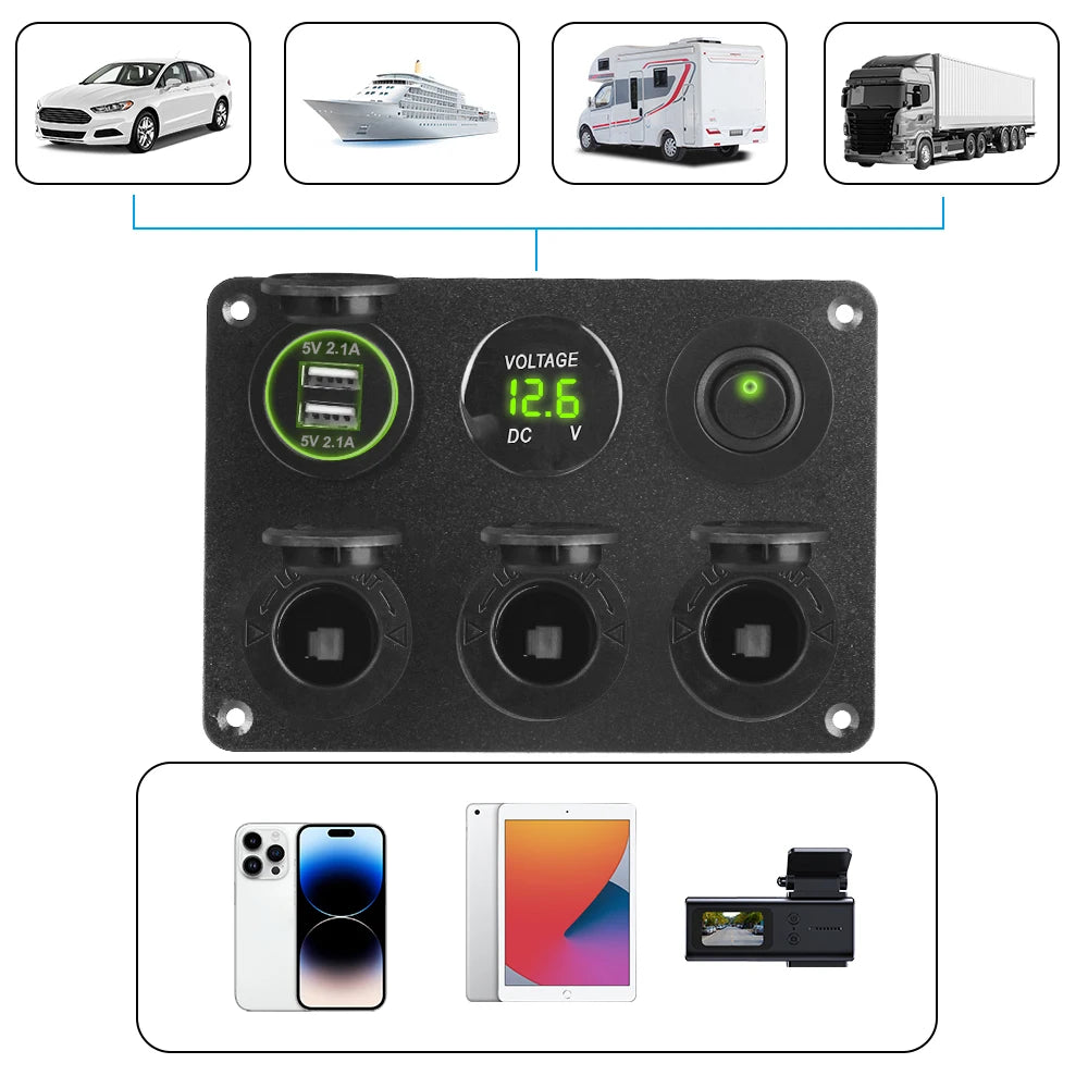 Dual USB Charger Toggle Switch Car Marine RV Multi Panel 4 2A