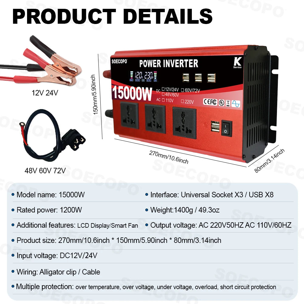 SOECOPO 15000W Portable Solar system Kit 800W Panel Dual - Voltage Input Inverter (3 Sockets 8 USBs) 100A Controller Camping Zpaxo
