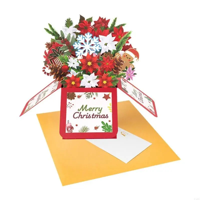 Christmas Cards with Envelope Handmade Flower Box Paper Sculpture Greeting Card for Men Women Valentines Christmas Zpaxo