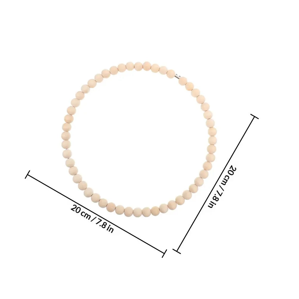 Natural Wood Bead Wreath Stainless Steel Hoop DIY Craft Boho