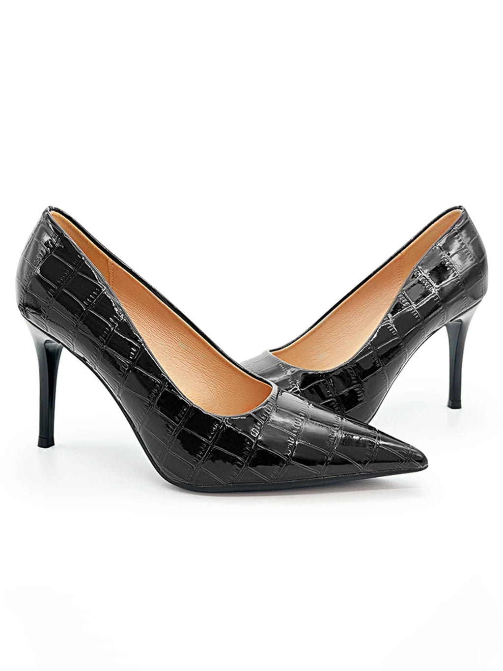 Women's Black Stiletto Pumps – Pointed Toe PU Leather Heels