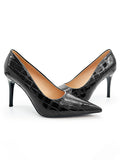 Women's Black Stiletto Pumps – Pointed Toe PU Leather Heels