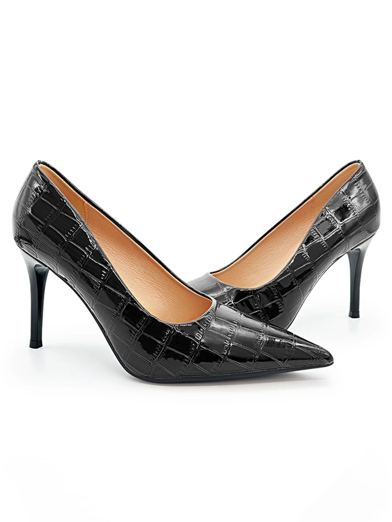 Women's Black Stiletto Pumps – Pointed Toe PU Leather Heels