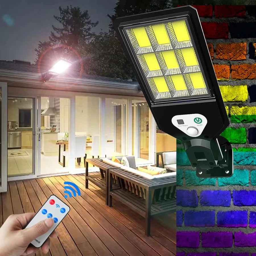 Solar Street Lights with Motion Sensor Outdoor Patio LED/COB Lamp Waterproof Remote Control Security Lighting Light for Garden Zpaxo