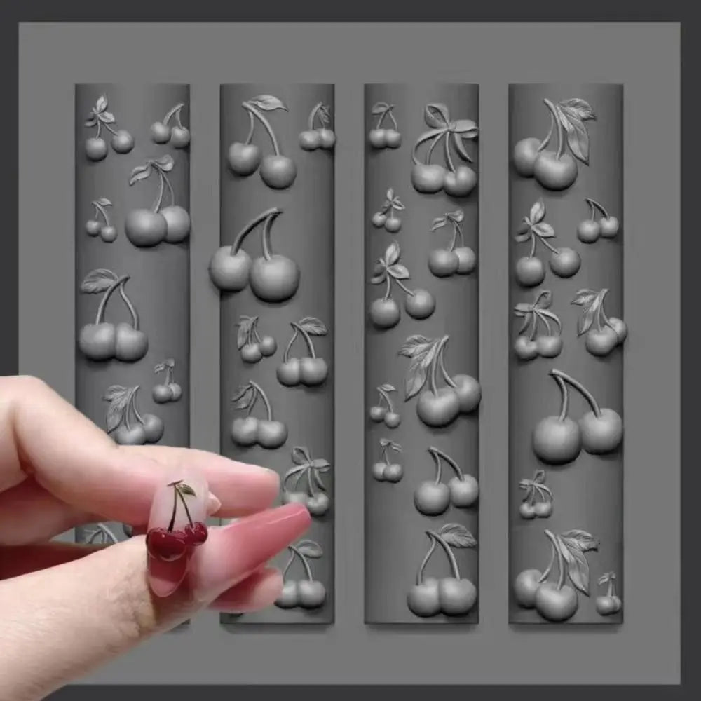 Hot 3D Cherry Design Nail Templates DIY Durable Jewelry Manicure Design Tool Crafts Nail Silicone Mold Nail Art Decorations Zpaxo