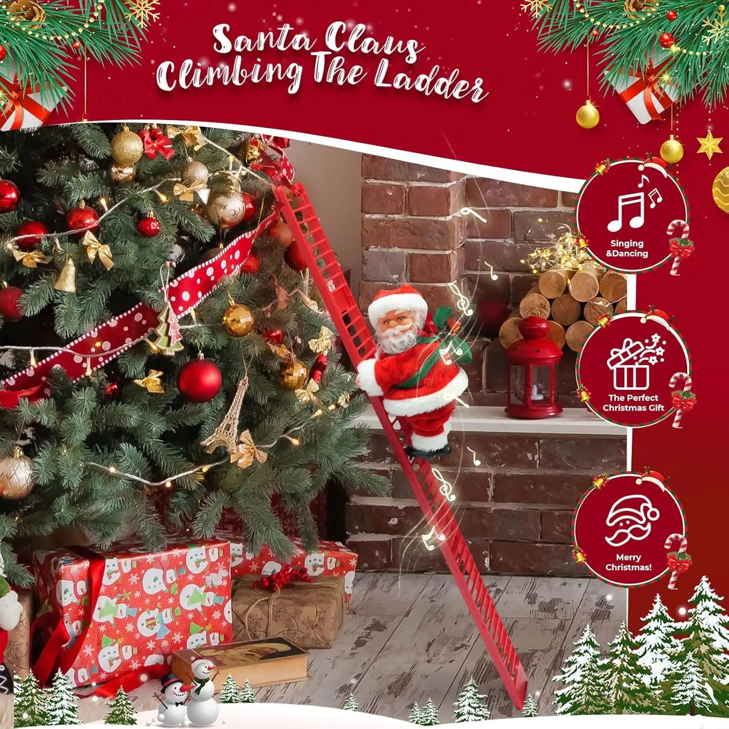 Electric Climbing Santa Decoration Beaded Christmas Figure Automatic