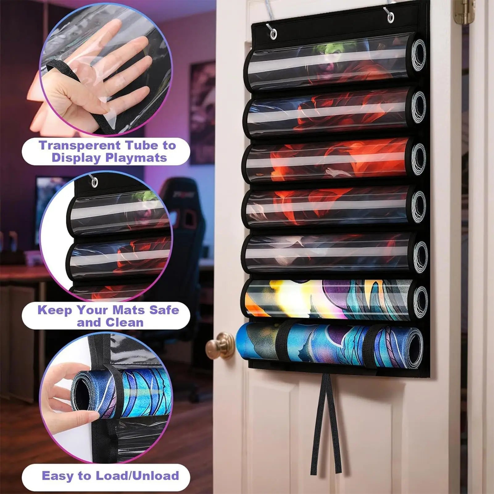 Game Mat Holder Accessories Organizer Bag Transparent Slots Family
