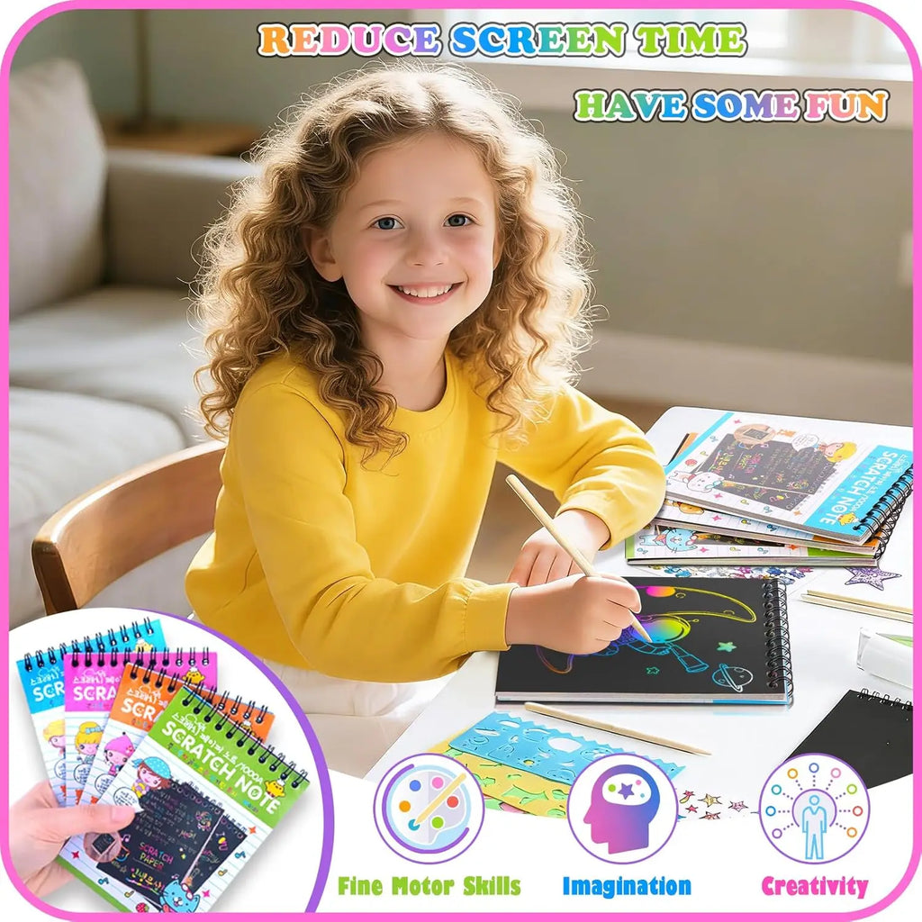 12-Piece Scratch Art Set – Rainbow Notebooks, Stencils & Stylus