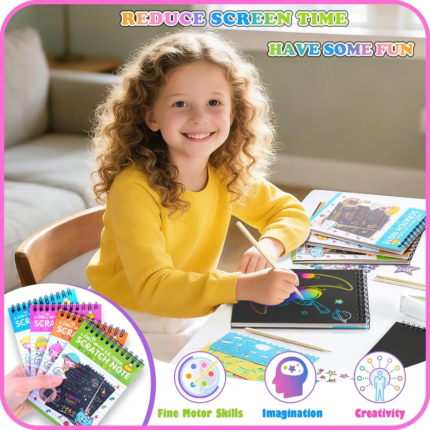 12-Piece Scratch Art Set – Rainbow Notebooks, Stencils & Stylus