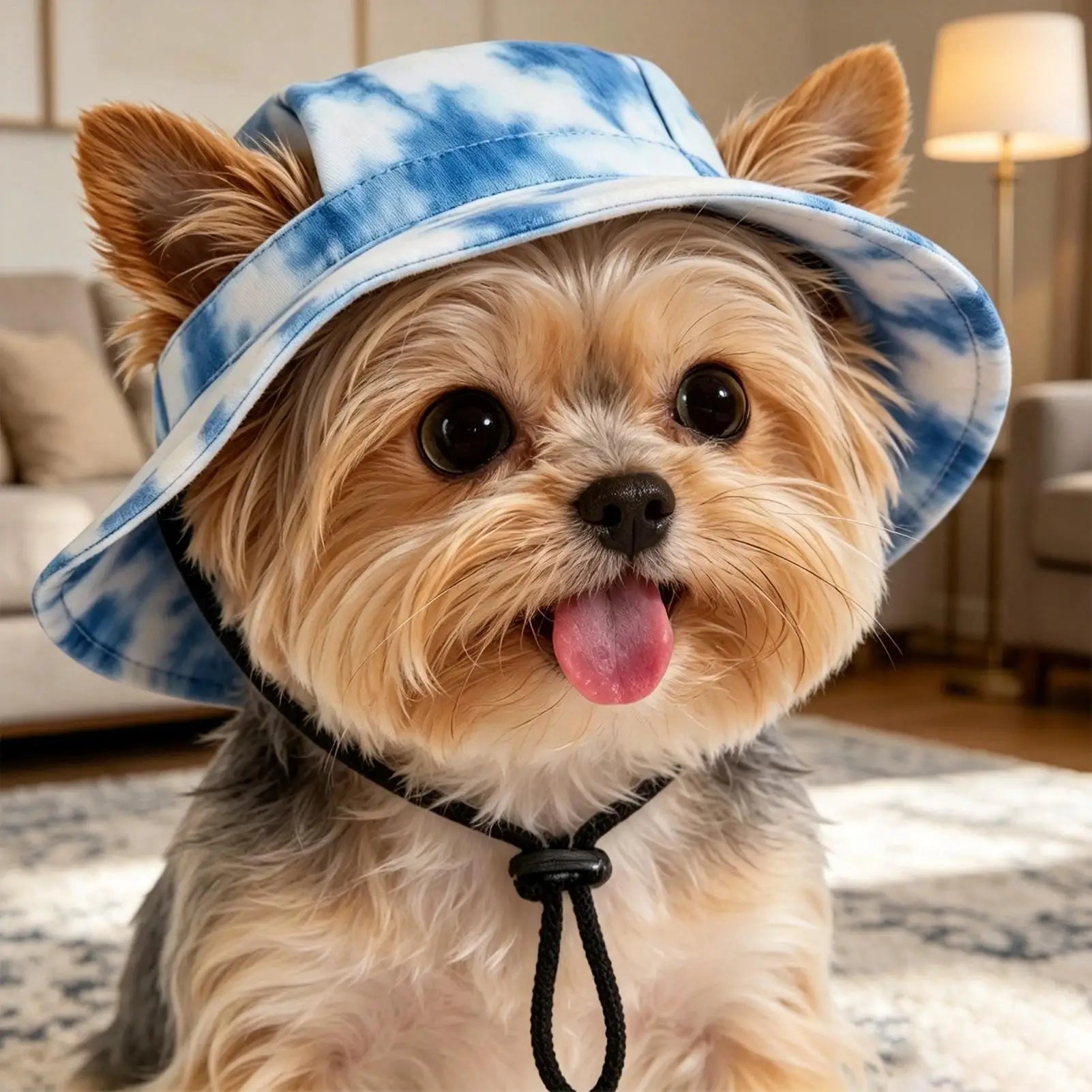 Pet Sun Hat Breathable Bucket Caps Ear Holes Design Adjustable Cat