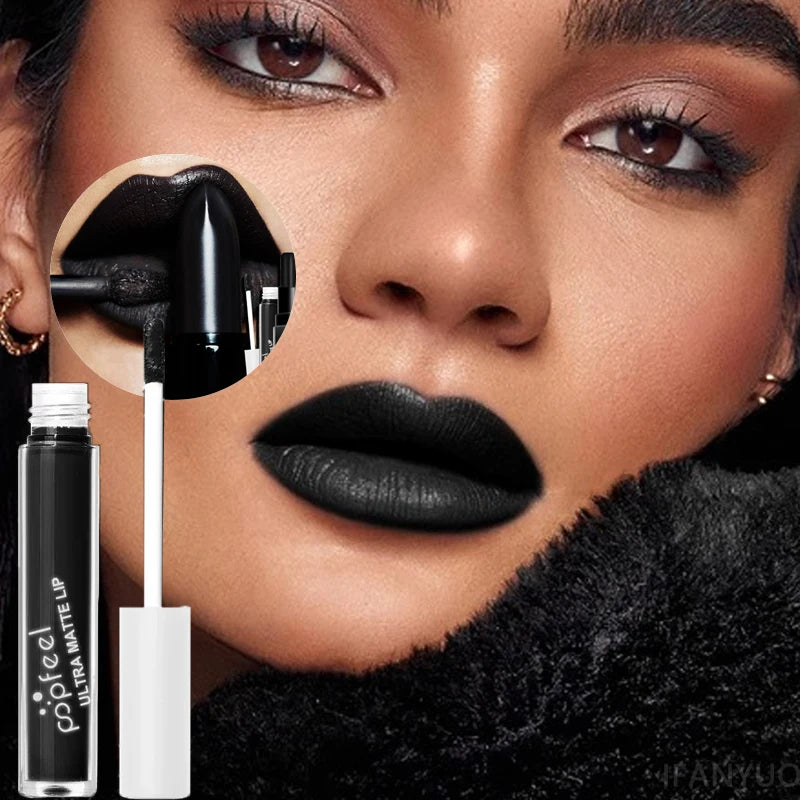 Punk Matte Black Liquid Lipstick Waterproof Long Lasting Party Lip