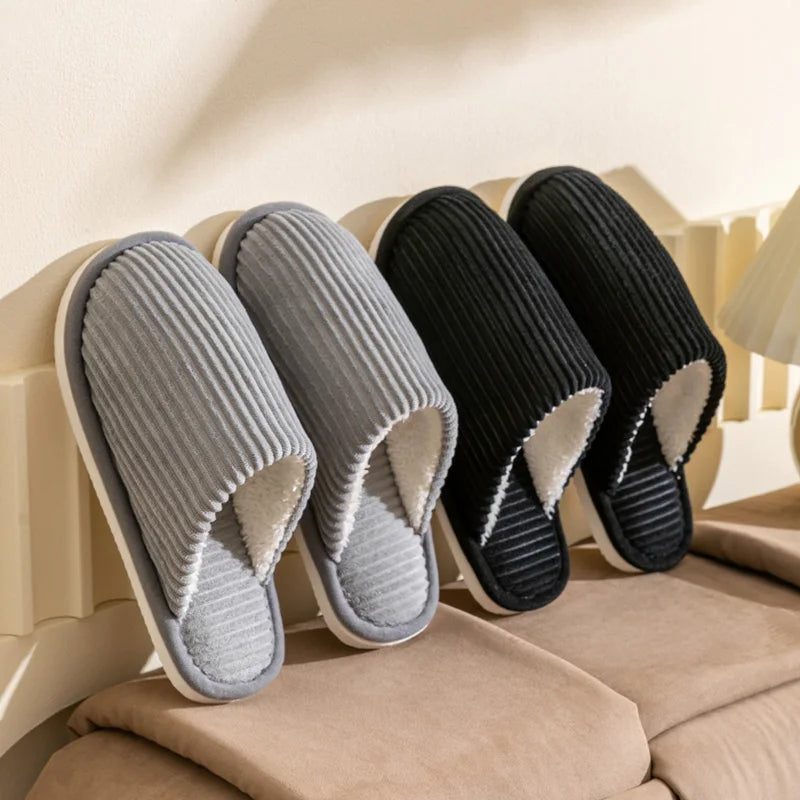 Winter Warm Plush Men Slippers Non Slip Soft Shoes Comfort Flat Heel