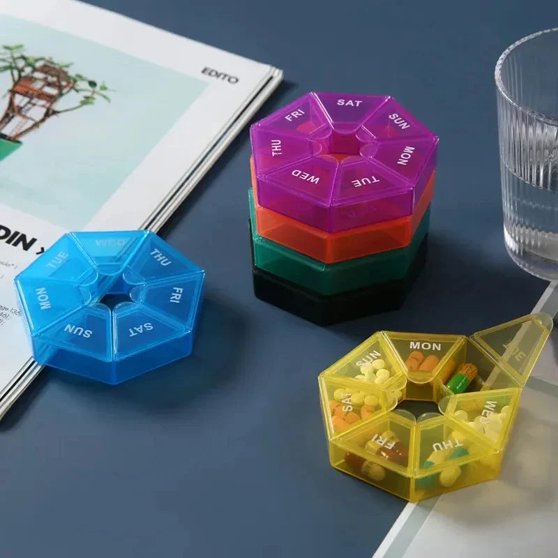 7-Day Round Pill Organizer – Mini Portable Weekly Pill Box