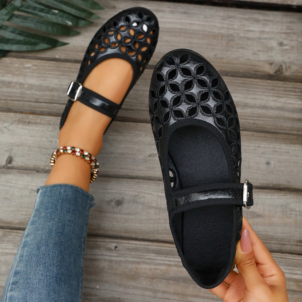 Women Sandals Casual Fashionable Women Shoes 2026 New Hollow Ladies Shoes Closed Toe Sandals Soft Comfortable Ballet Flat Shoes Zpaxo black 40