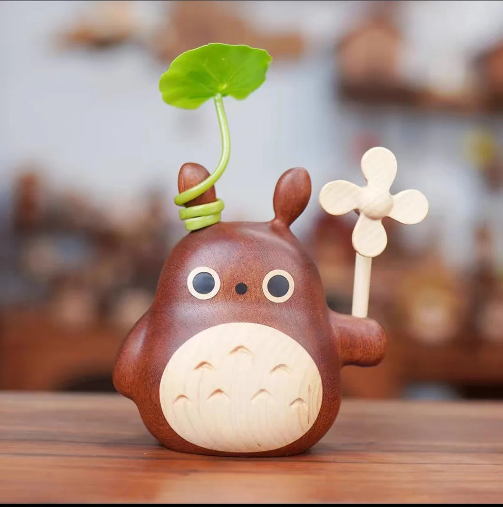 Solid Wood Totoro Windmill Music Box – Clockwork Gift Décor