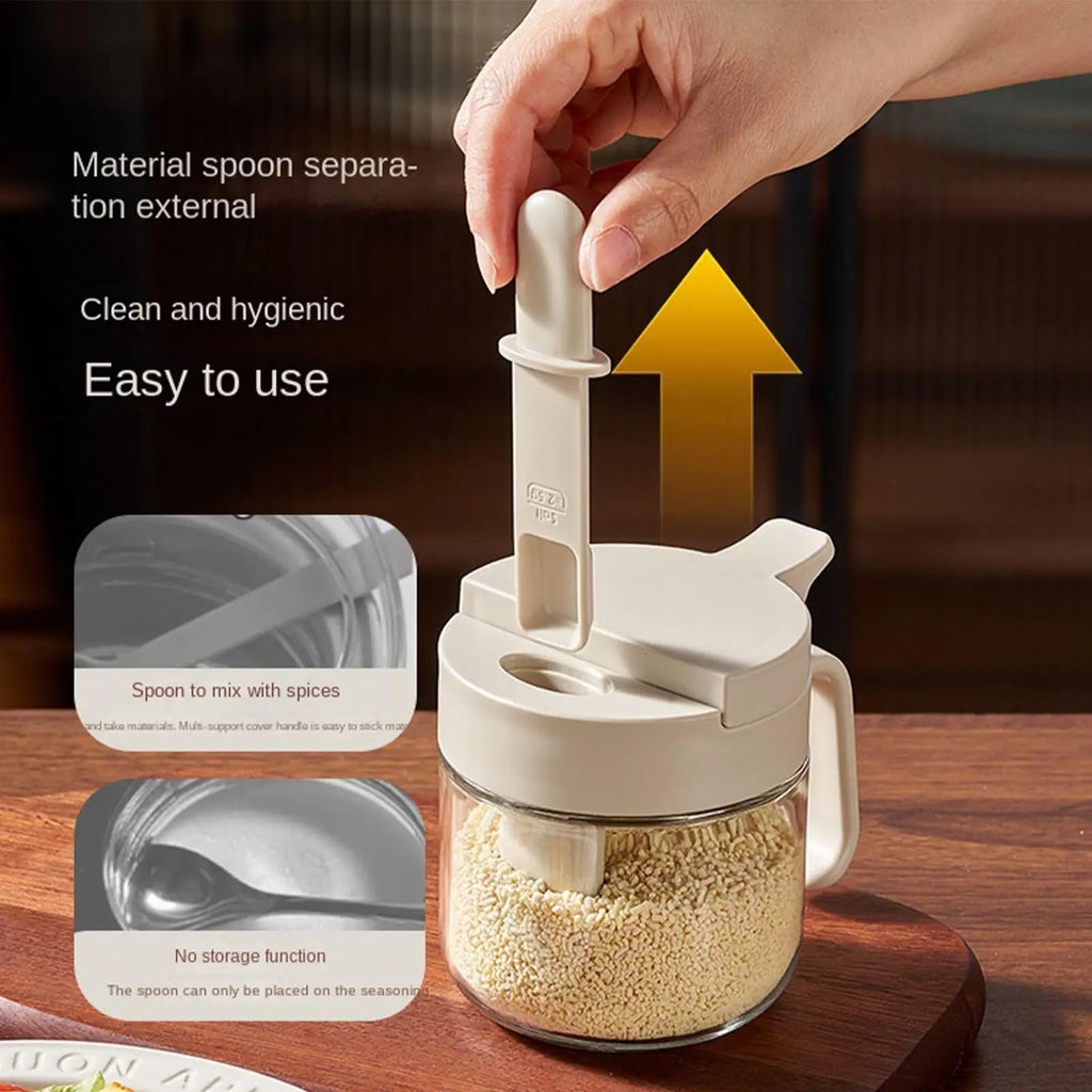 Glass Seasoning Jar Spoon Airtight Leakproof Condiment Container
