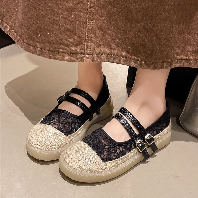 Spring Autumn Weaving Embroidery Double Buckle Strap Breathable Zpaxo