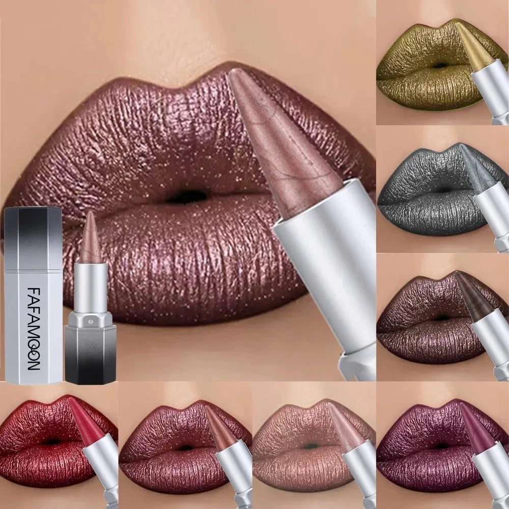 Smoked Pink Shiny Shimmer Lipstick Pen Durable Waterproof Pearlescent Lipliner with Sparkle for Party Halloween Makeup Crayon Zpaxo