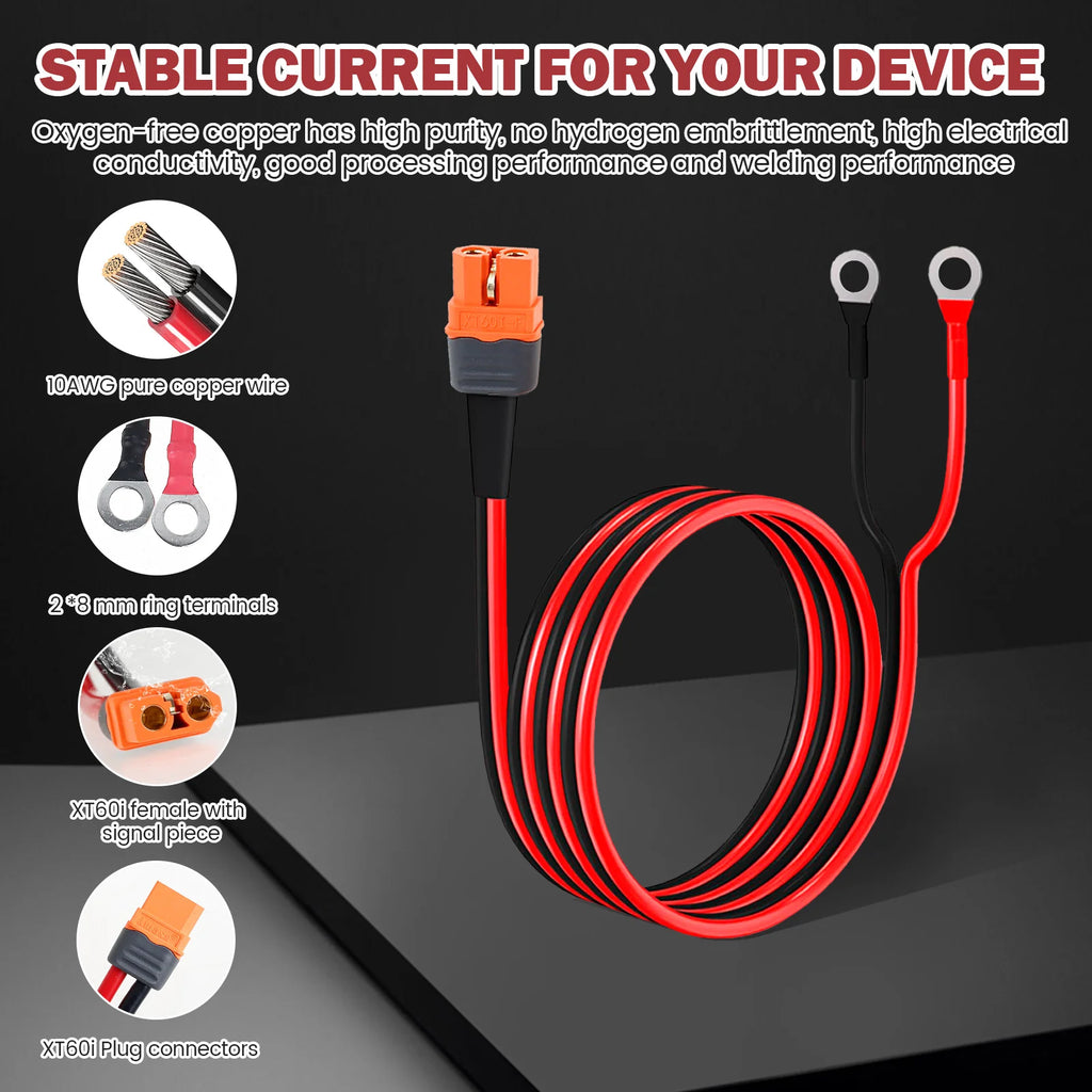 XT60 Charge Extension Cable for Solar Electric Vehicle Convenient XT60i to O Ring Terminal Cable Versatile Safe Connecting Line Zpaxo
