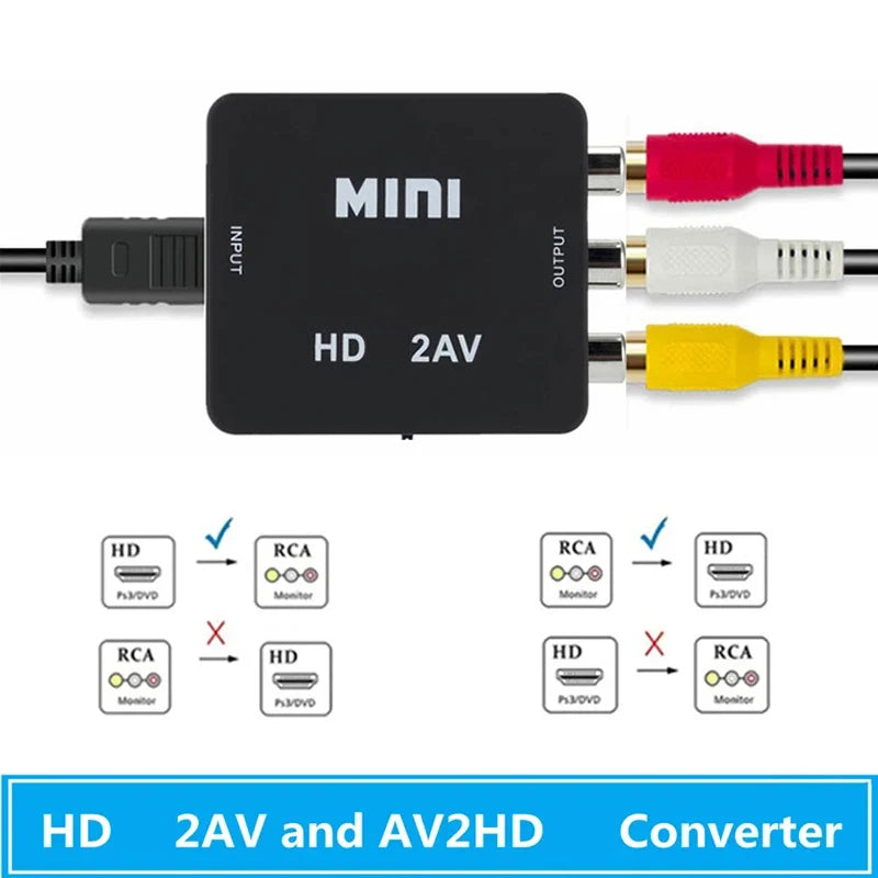 HDTV to RCA Converter 1080 RCA AV to HDTV HDMI-compatible Adapter Video Composite Converter HDTV Switch Support NTSC PAL HDTV2AV Zpaxo