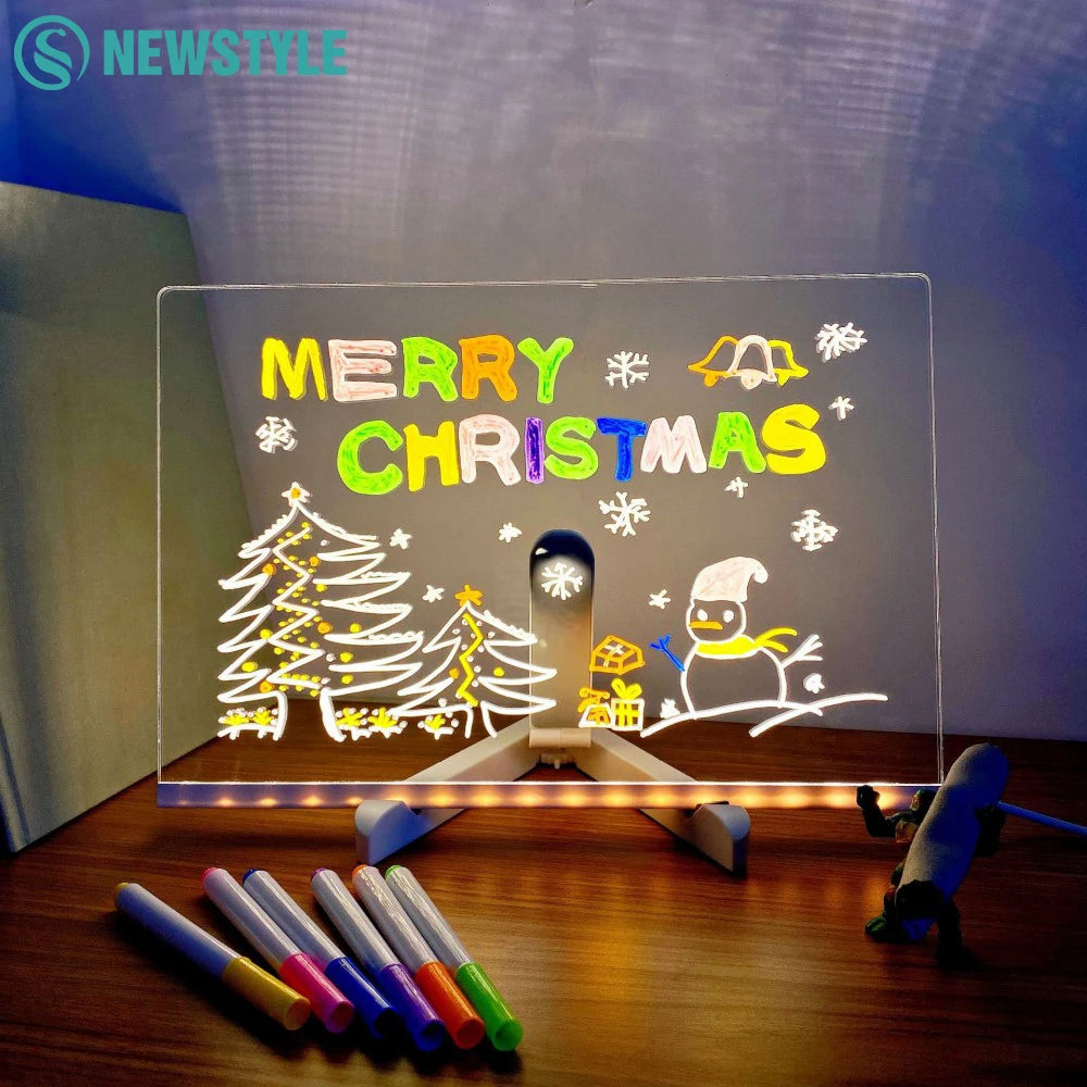 LED Note Board With Night Light Colorful 7 Pens DIY Acrylic Message Board Children‘s Drawing Board For Kids Birthday Gift Zpaxo