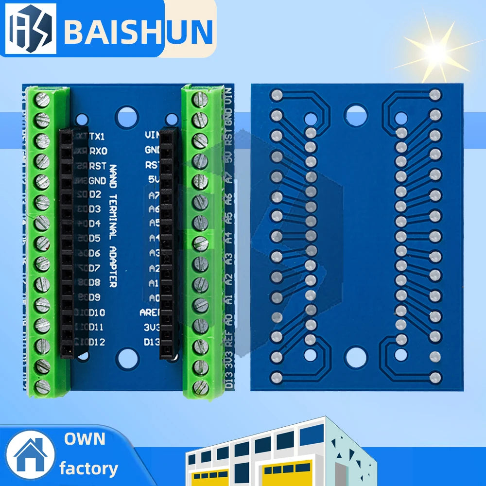 Nano V3.0 Expansion Shield – Full I/O Pin Breakout Board with 5A High-Current Terminal Blocks, 3.3V/5V Logic Selector Zpaxo Default Title